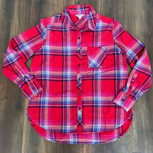 Orvis Women's Classic Collection  Size Large Red Plaid Flannel Button Down Shirt